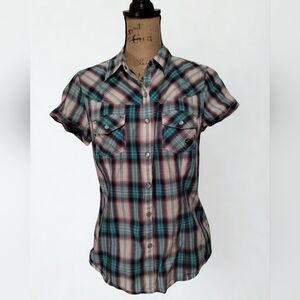 Harley Davidson Plaid Pearl Snap Button Down Women's Size M